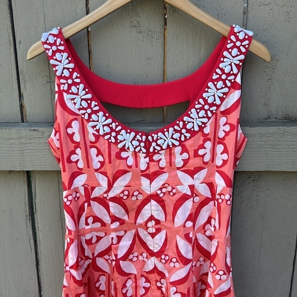 Nanette Lepore Beaded Floral Dress Tropical Tiki Hawaiian Vacation Vibes Sz 2 - Picture 5 of 5